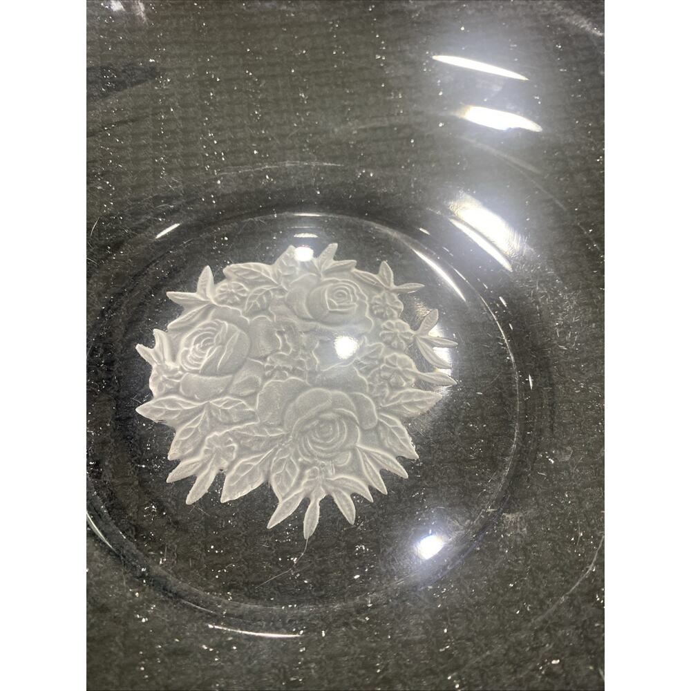 VTG Gailstyn It’s A Dilly Clear Glass Serving Bowl W/frosted Rose Embossed